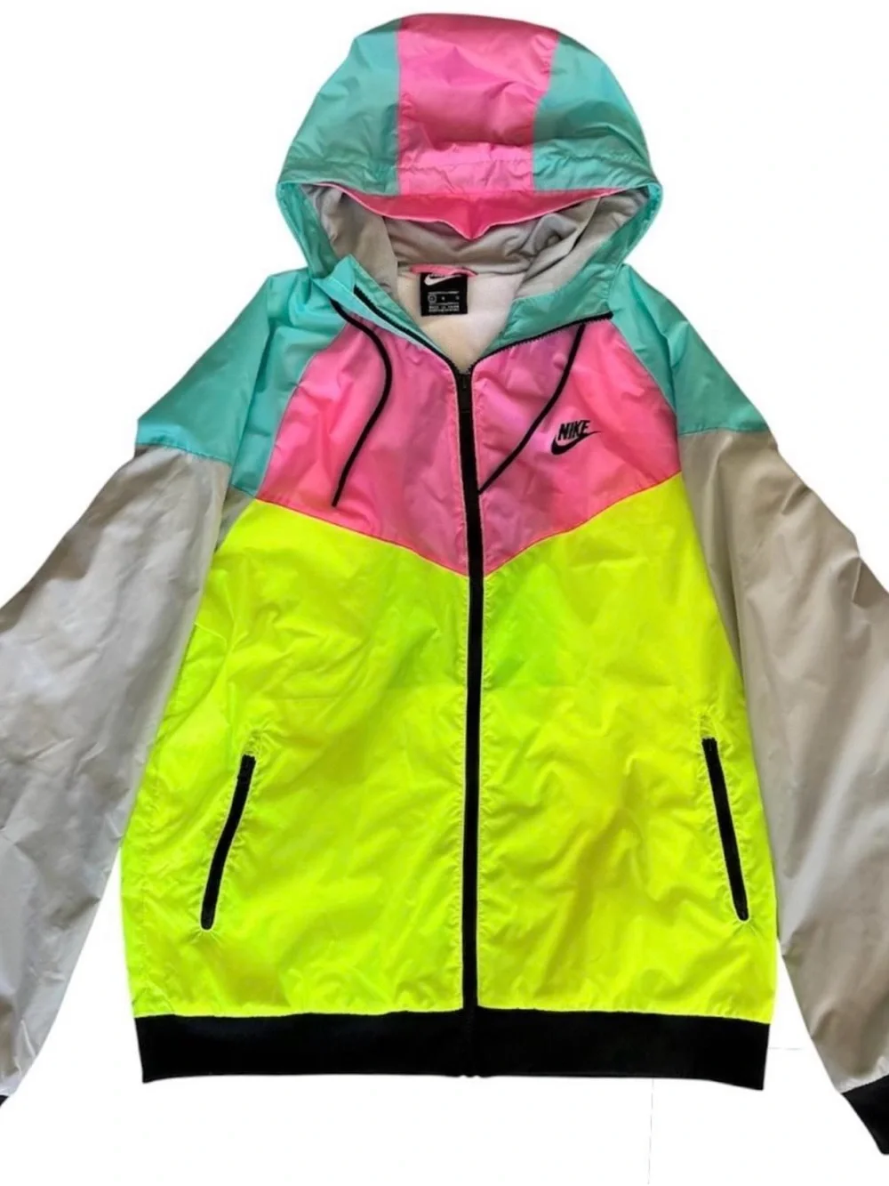 Nike men’s Heritage Windrunner Men's zip breaker Jacket neon yellow pink Sz L